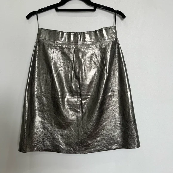 Zara Silver Button-Front Leather Pencil Skirt - Picture 7 of 8